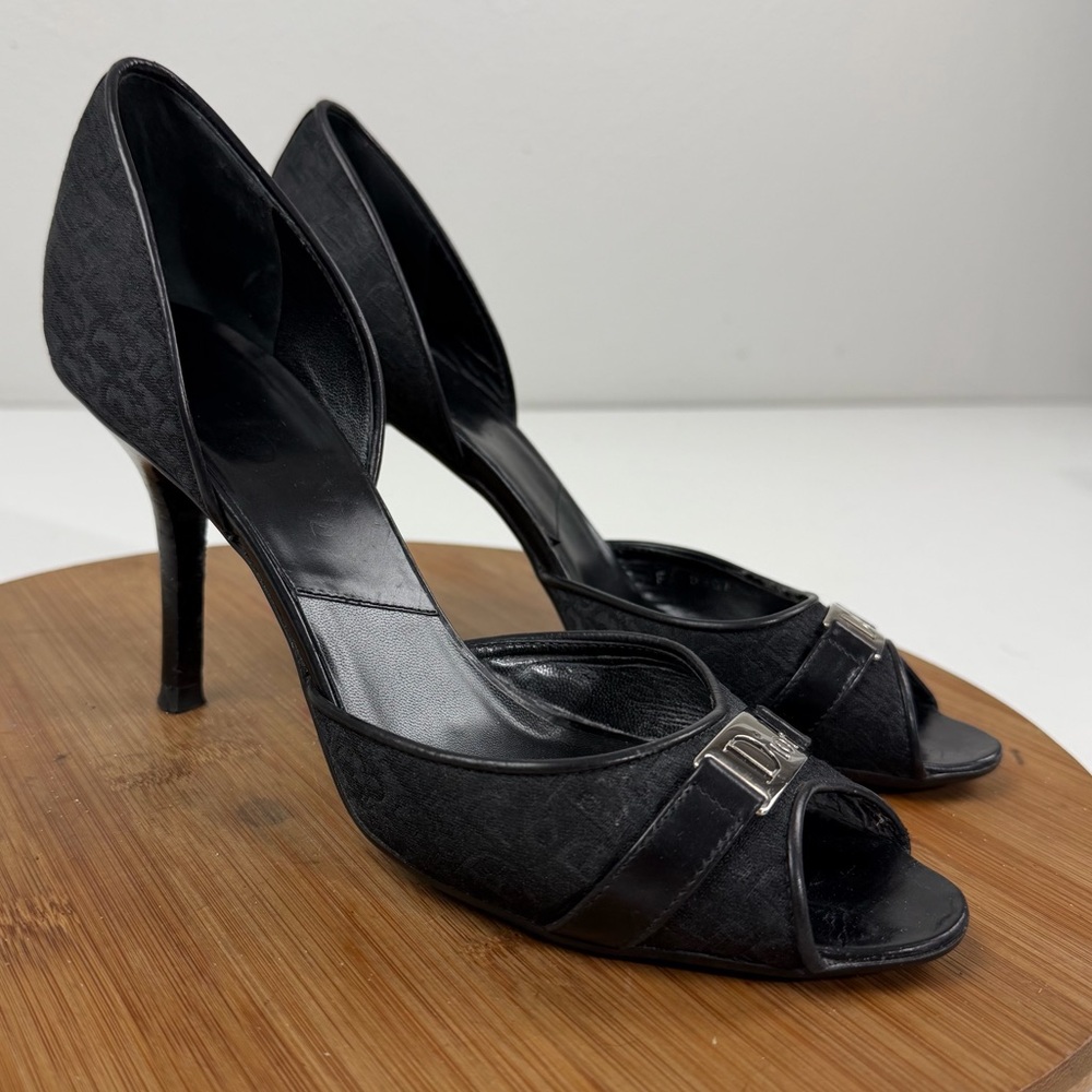 Christian Dior Diorissimo Pattern Black Leather Pumps